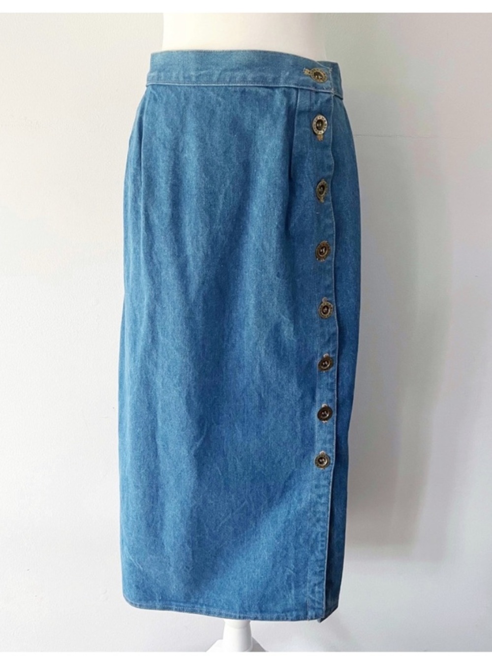 Vintage 90’s Side Button Down Straight Denim Maxi Skirt Women’s Casual Cotton